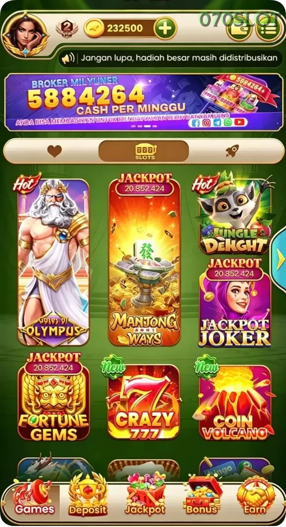 Cuplikan layar API88 — menu navigasi
